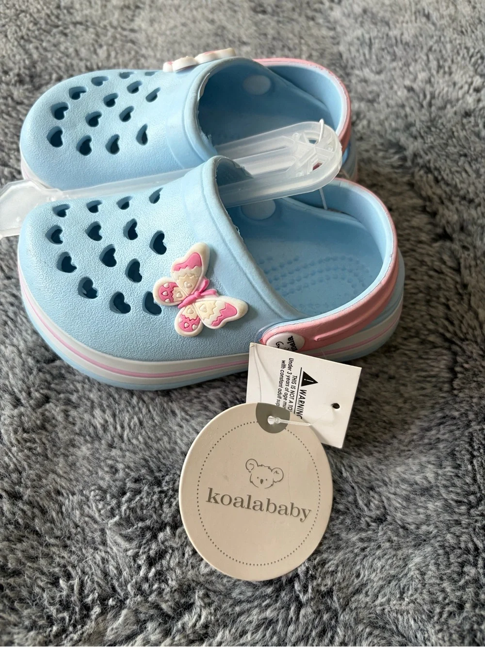 Asics Light Blue Kids Butterfly Clog Sandals with Pink Accents